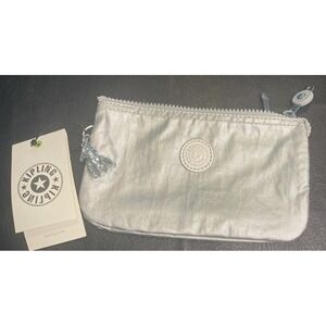 KIPLING Creativity Pouch Bag Silver Purse and Silver Gorilla Charm AC7248QD7 NEW